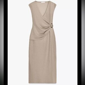 Zara Taupe Midi Dress with Elegant Drape